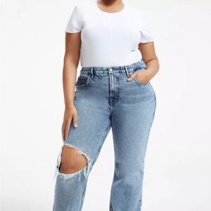 Good American Good 90s Raw Hem Distressed Straight Leg Jeans, Indigo